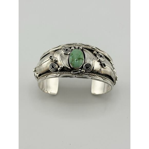 Sonoran Gold Turquoise Cuff Bracelet by Darrell Morgan Sterling Navajo 46 Grams - Picture 2 of 9